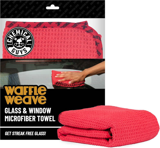Chemical Guys Waffle Weave Glass & Window Microfiber Towel, Red, 24 x 16 in