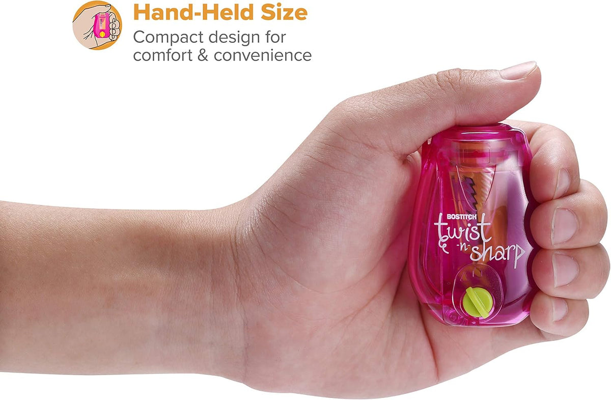 Bostitch Twist-n-Sharp Handheld Pencil Sharpener for Kids, Pink - view 4