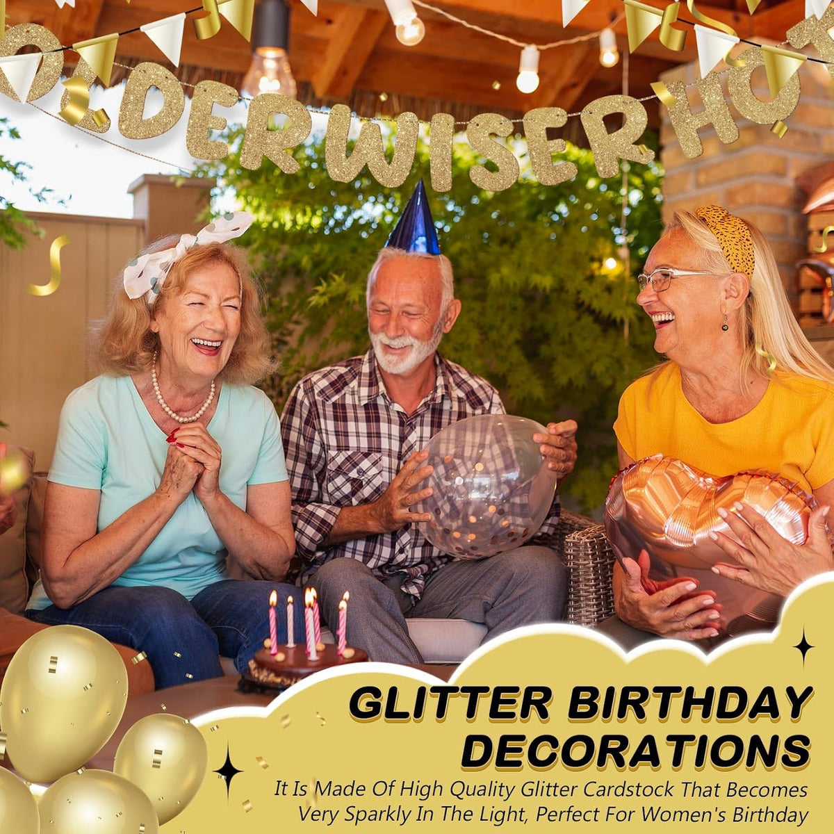Fulmoon Older Wiser Hotter Birthday Banner, Champagne Gold, 2.2 m - view 4