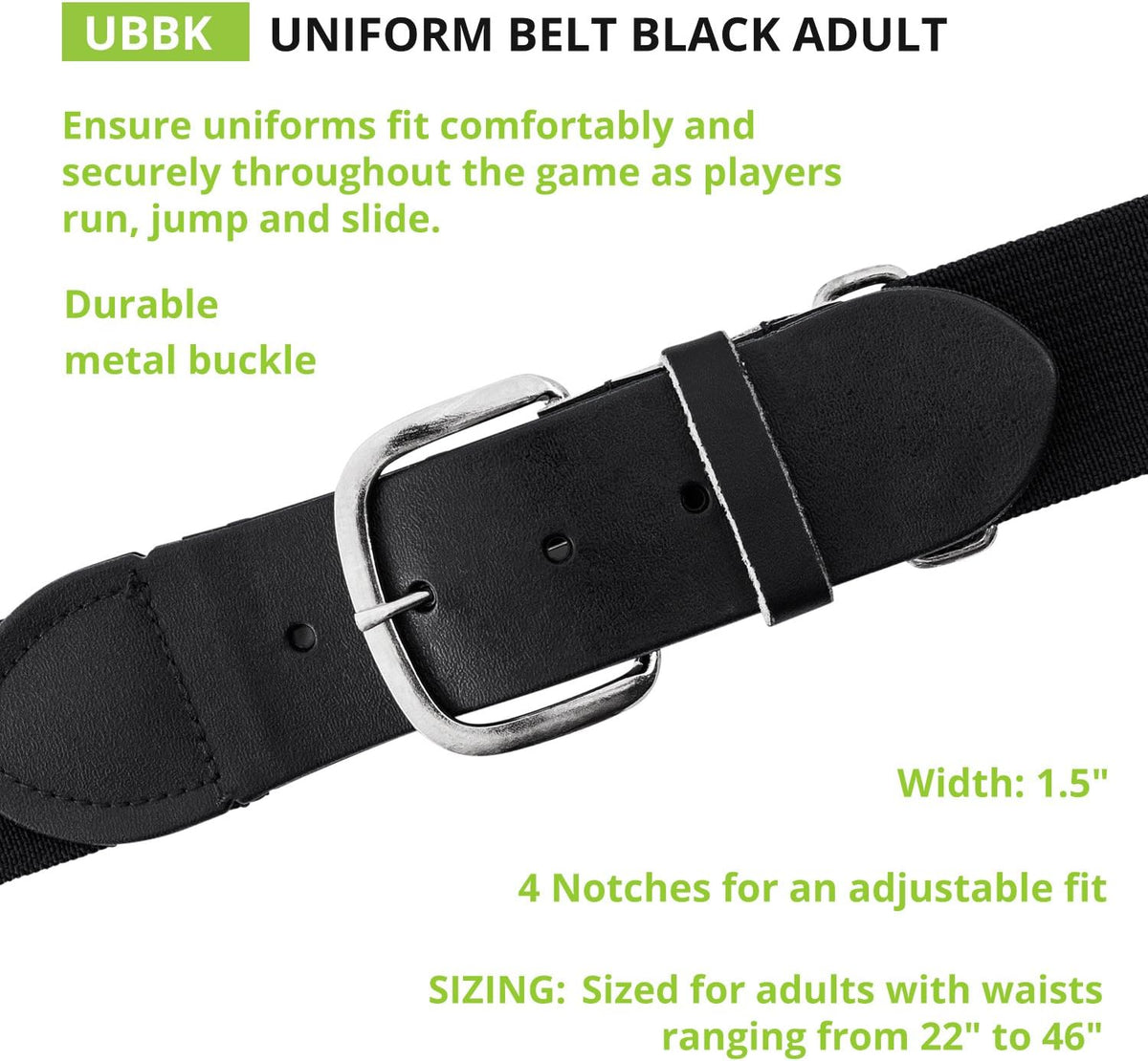 Champion Sports Baseball and Softball Uniform Belt, Black, Adult 22-46 Inches — alternate product view