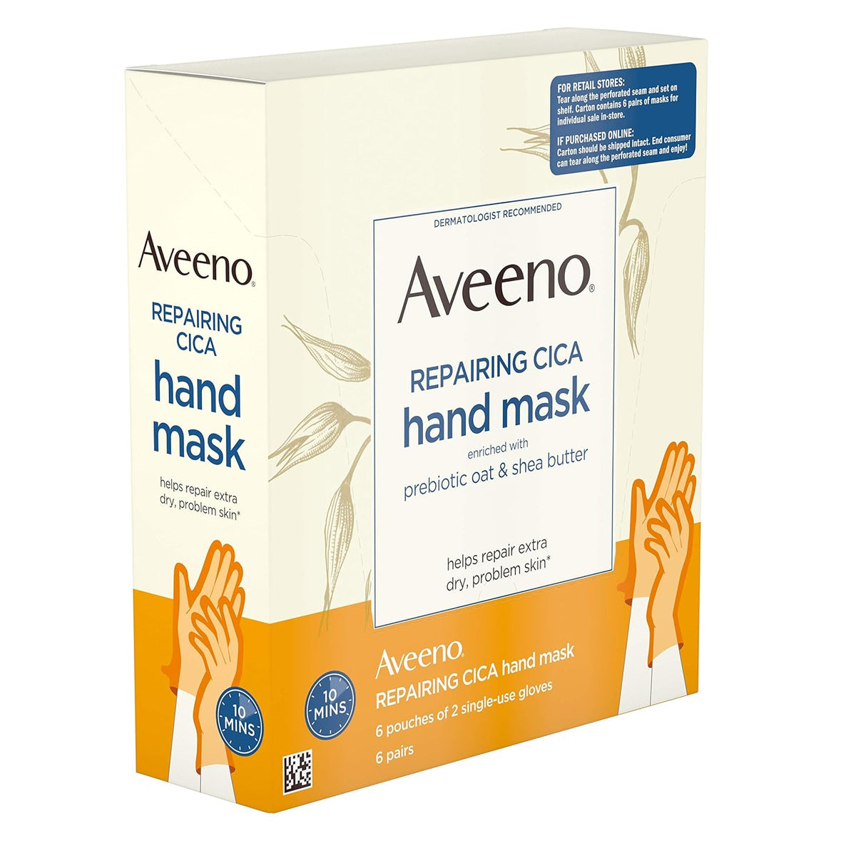 Aveeno Repairing CICA Hand Mask with Prebiotic Oat & Shea Butter, 6 Count - view 6