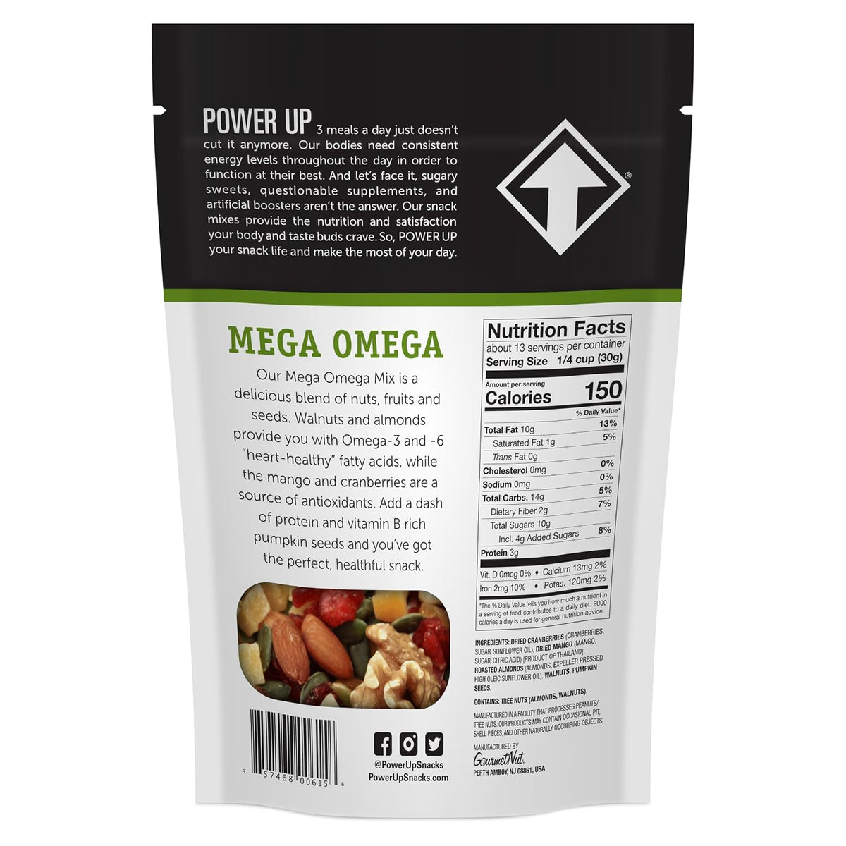 Power Up Mega Omega Trail Mix, Nuts, Fruit and Seeds, 14 oz Bag - view 3
