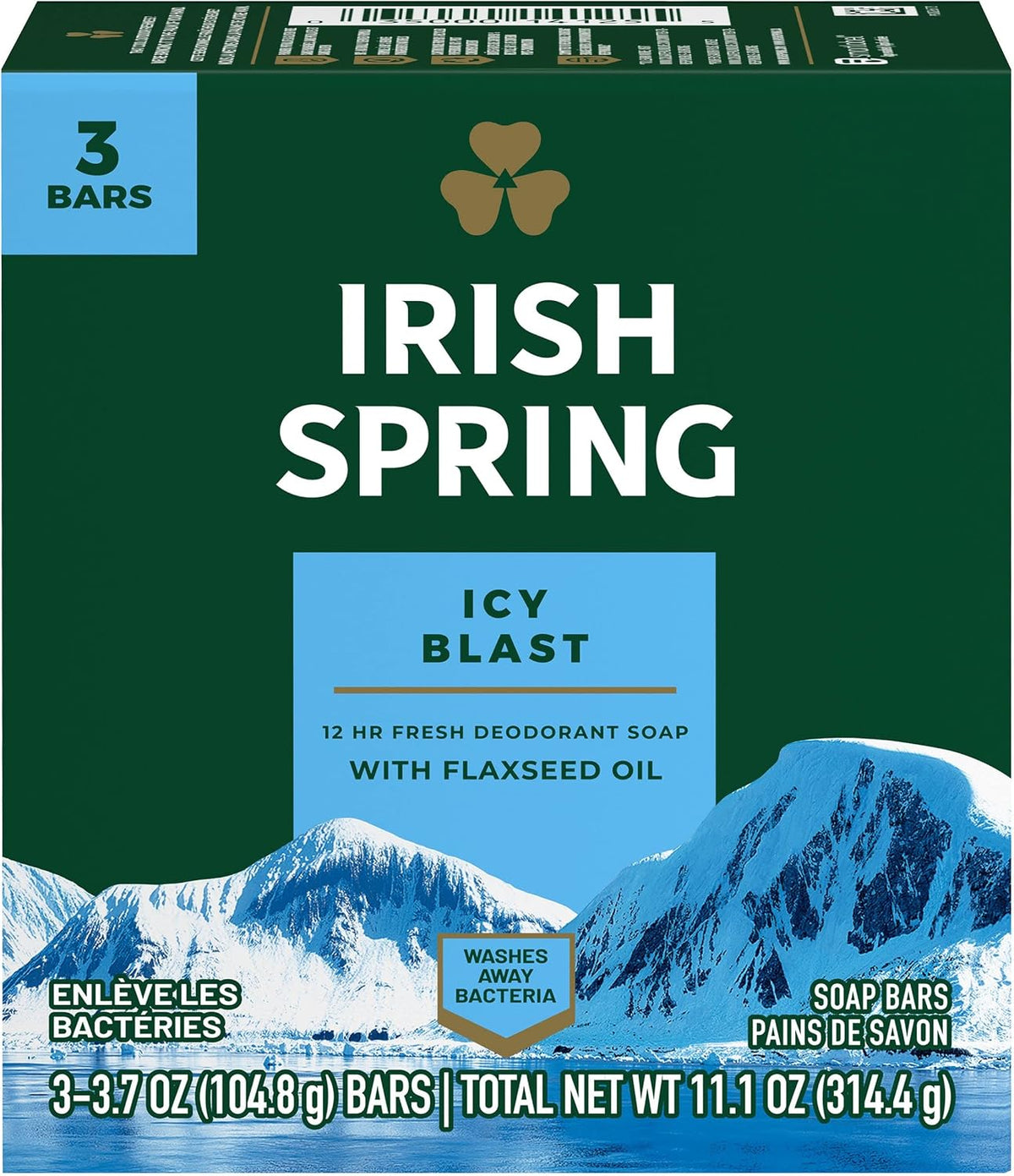 Irish Spring IcyBlast Cool Refreshment Deodorant Soap, 113 g (4 oz), Pack of 3 — product view