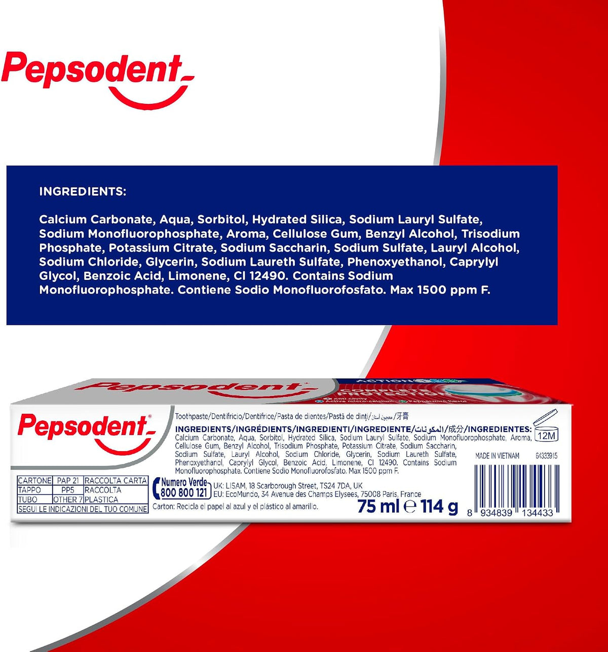 Pepsodent Complete Protection Toothpaste with Fluoride & Calcium, 6 x 75 ml - view 3