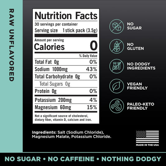 LMNT Zero Sugar Electrolyte Drink Mix, Raw Unflavoured, 30 Count - view 2