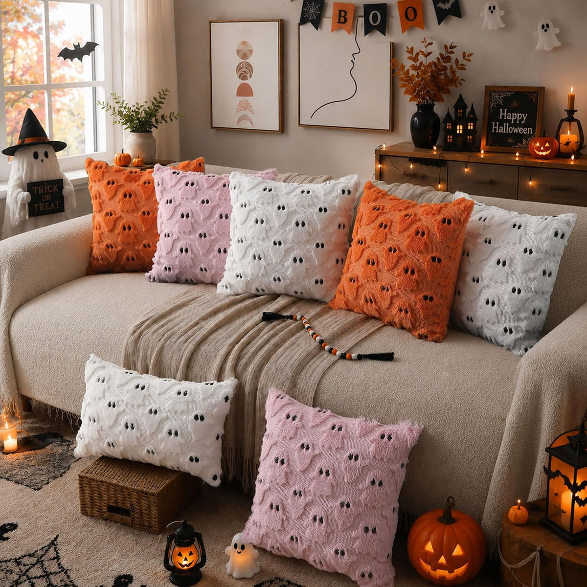 DFXSZ White Ghost Halloween Pillow Covers, 18 x 18 Inch, Set of 2 - view 6