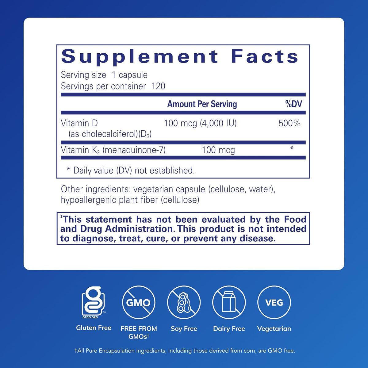 Pure Encapsulations Vitamin D3 & K2, 120 Capsules - view 2