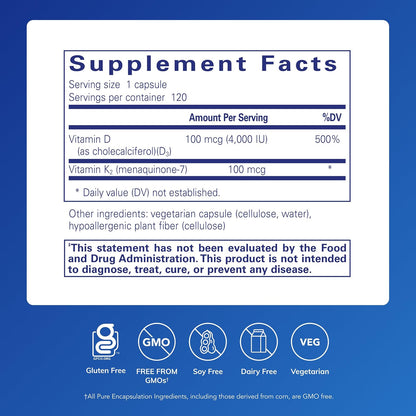 Pure Encapsulations Vitamin D3 & K2, 120 Capsules - view 2