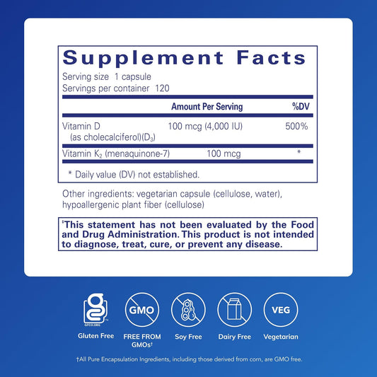 Pure Encapsulations Vitamin D3 & K2, 120 Capsules - view 2