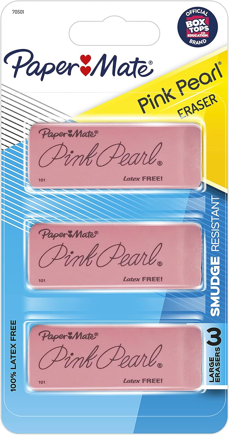 Paper Mate Pink Pearl Erasers, Large, 3 Count — product view