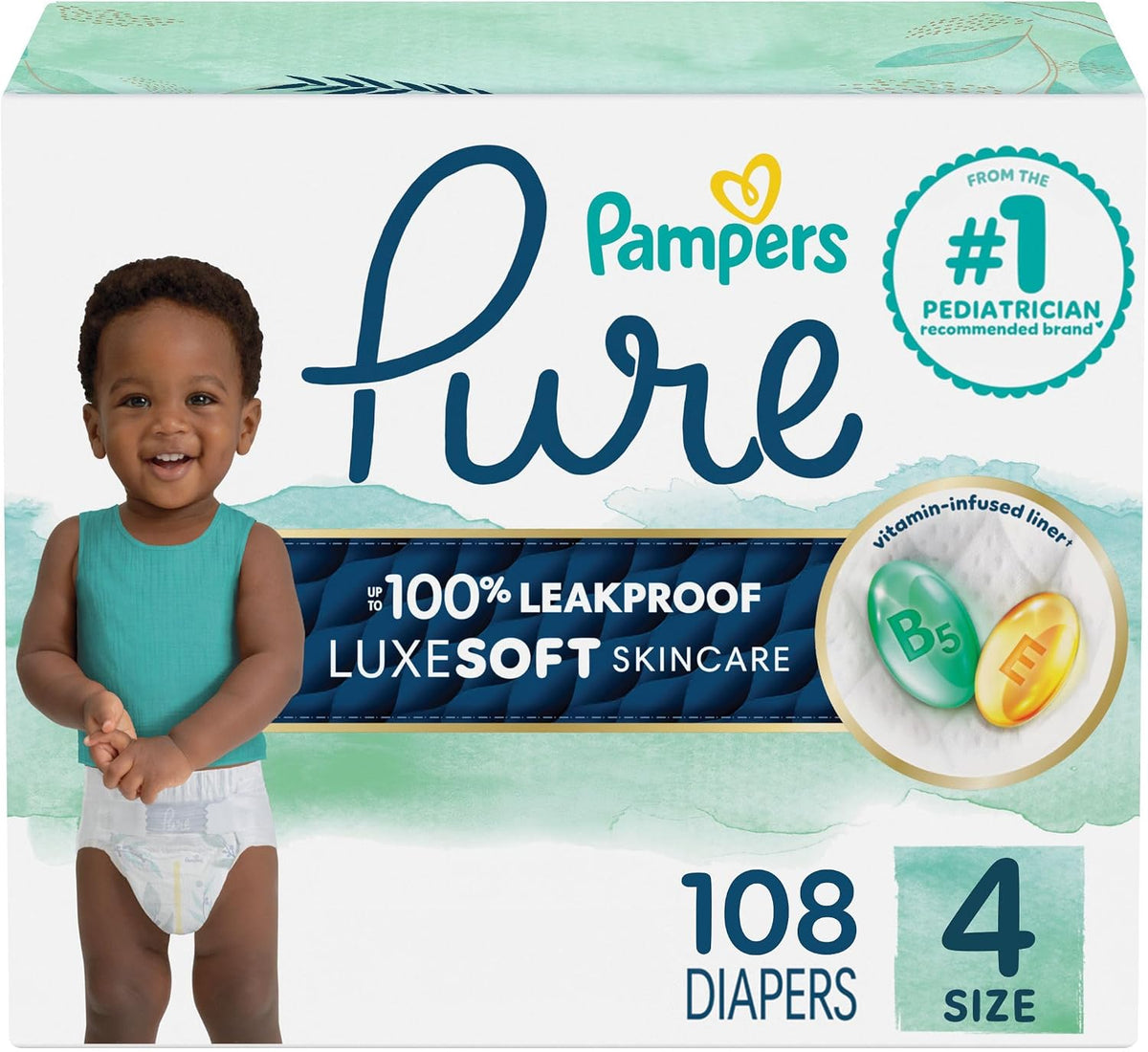 Pampers Pure Baby Nappies, Size 4 (22-37 lbs), 108 Count — product view