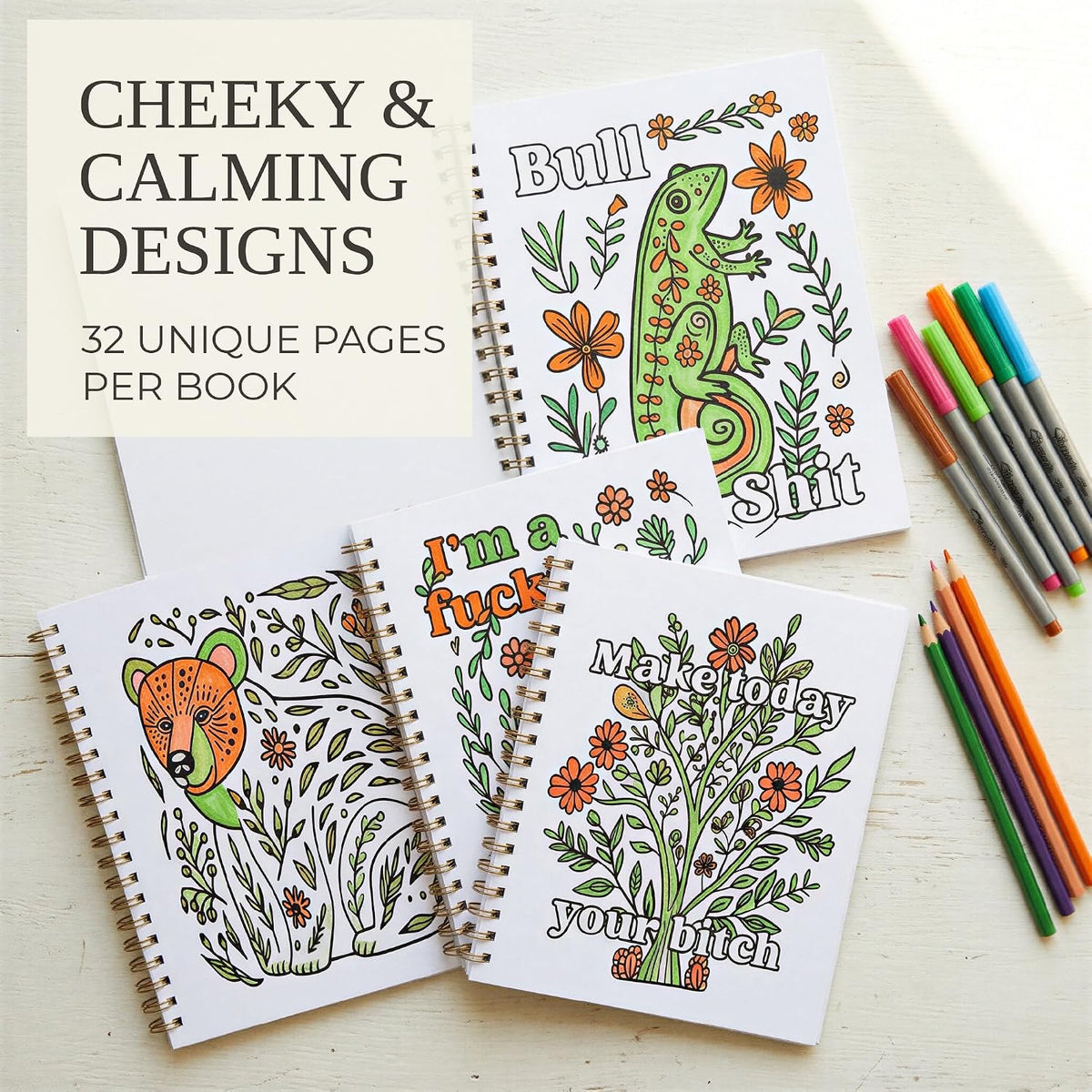 ZICOTO Colouring Book Set of 2 for Adults, Floral and Woodland Designs - view 3