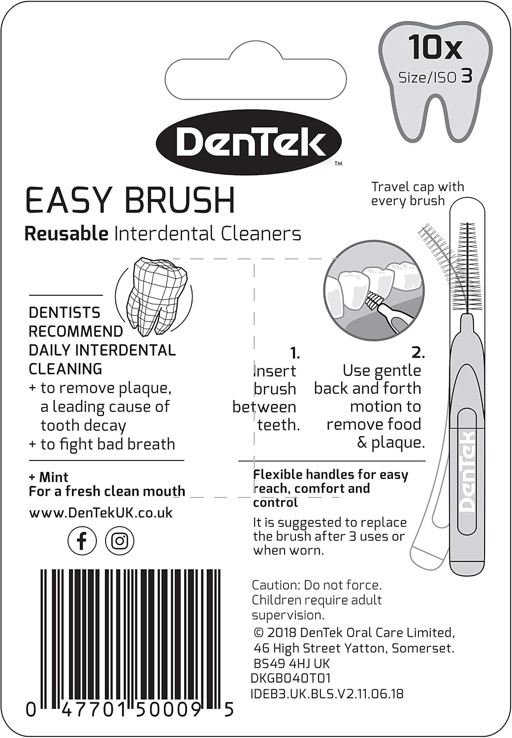 DenTek Easy Brush Interdental Brushes, ISO 3 / 0.6 mm, Pack of 10 — alternate product view