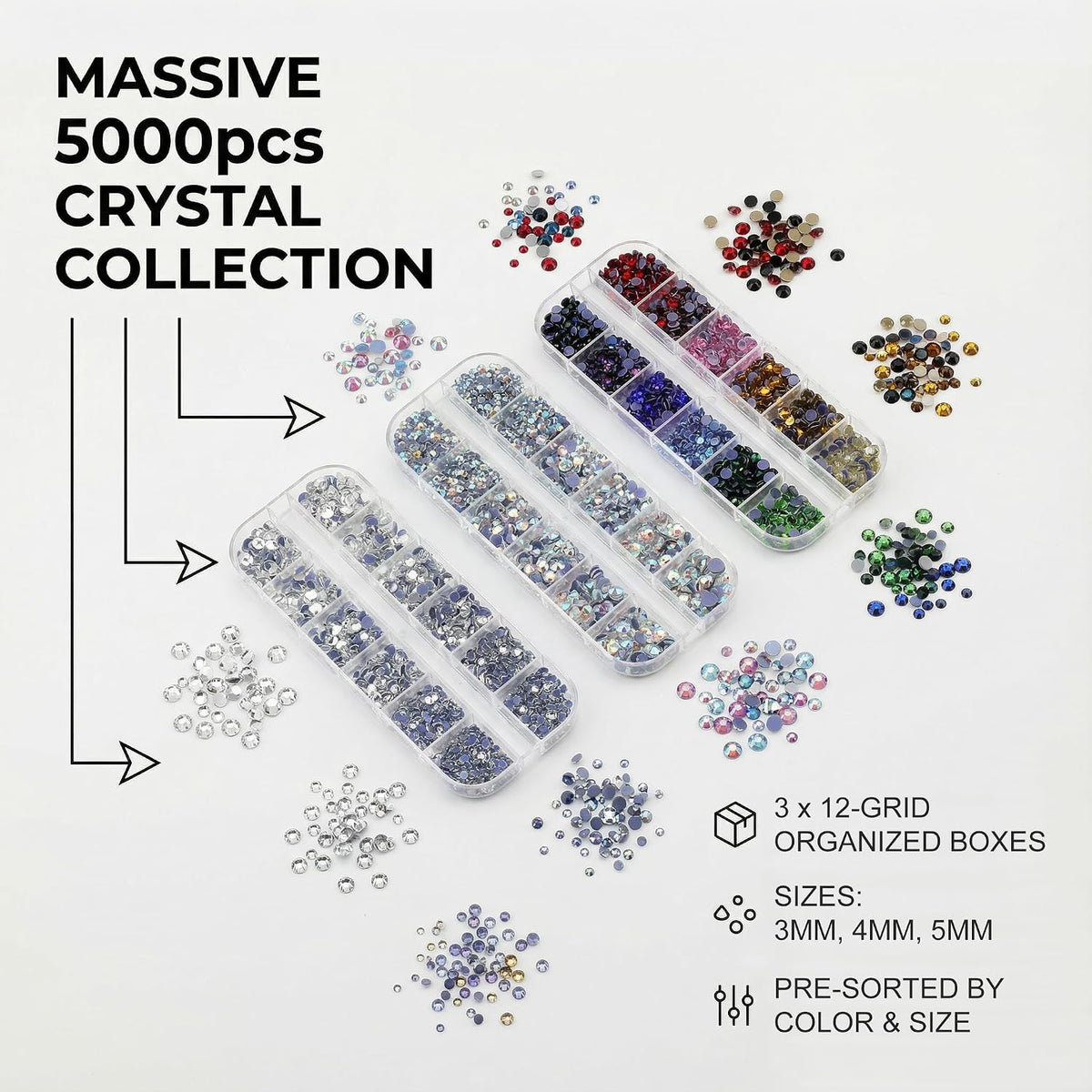 Worthofbest Hotfix Rhinestone Applicator Kit, 5000 Pcs, 3 Gem Sizes - view 5
