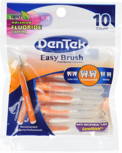 DenTek Easy Brush Interdental Cleaners Standard Mint, 10 Count, Pack of 6
