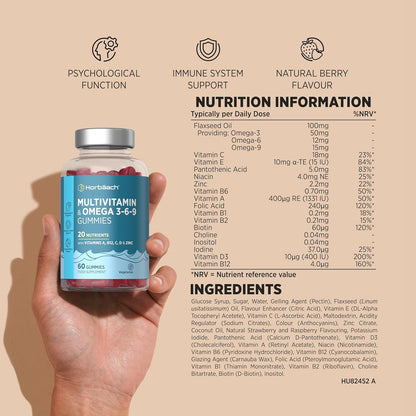 Horbaach Multivitamin Gummies with Omega 3 6 9 - 60 Count, 20 Nutrients - view 3