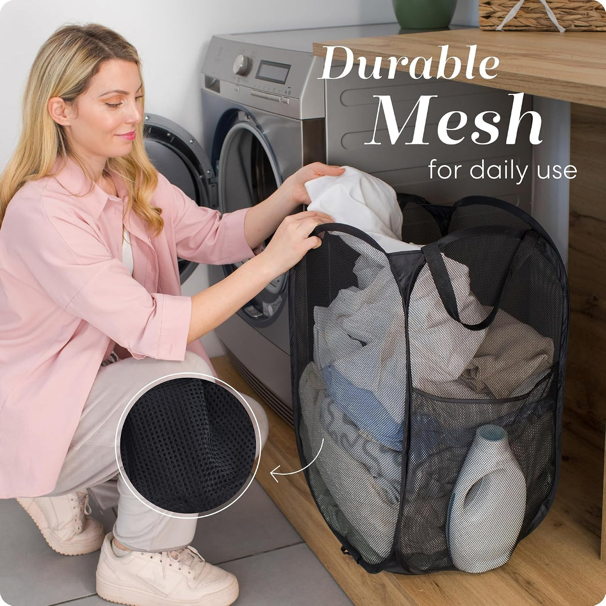 Handy Laundry Collapsible Mesh Pop-Up Hamper with Side Pocket, 2-Pack - view 5