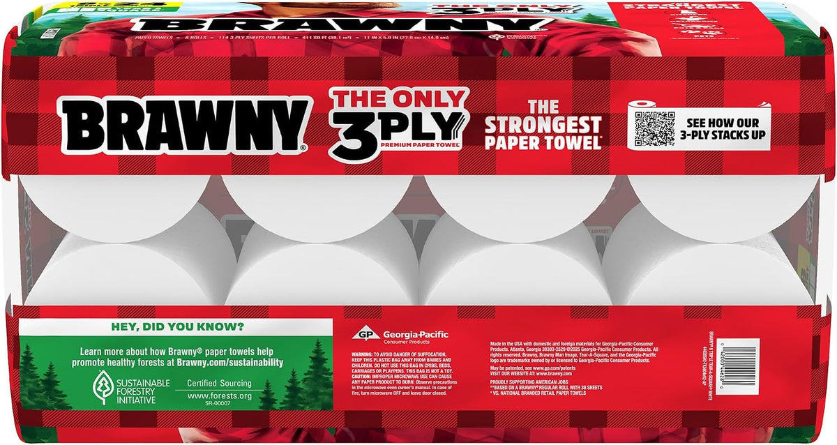 Brawny Tear-A-Square 3-Ply Paper Towels, 8 Triple Rolls — alternate product view
