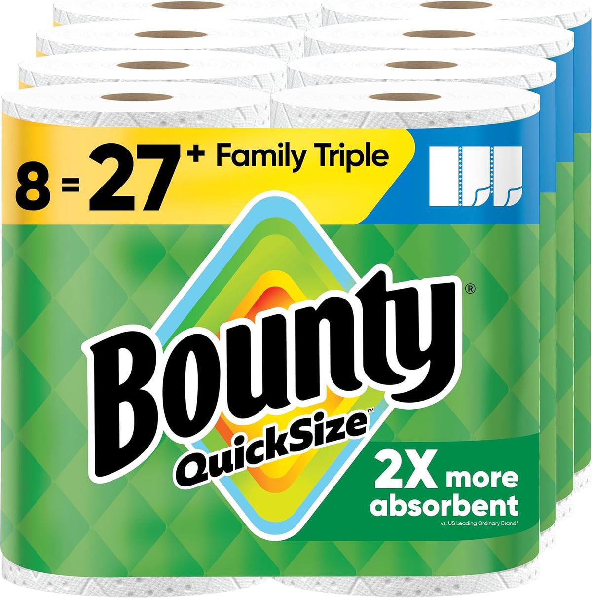 Bounty Quick-Size Paper Towels, White, 8 Family Triple Rolls — product view