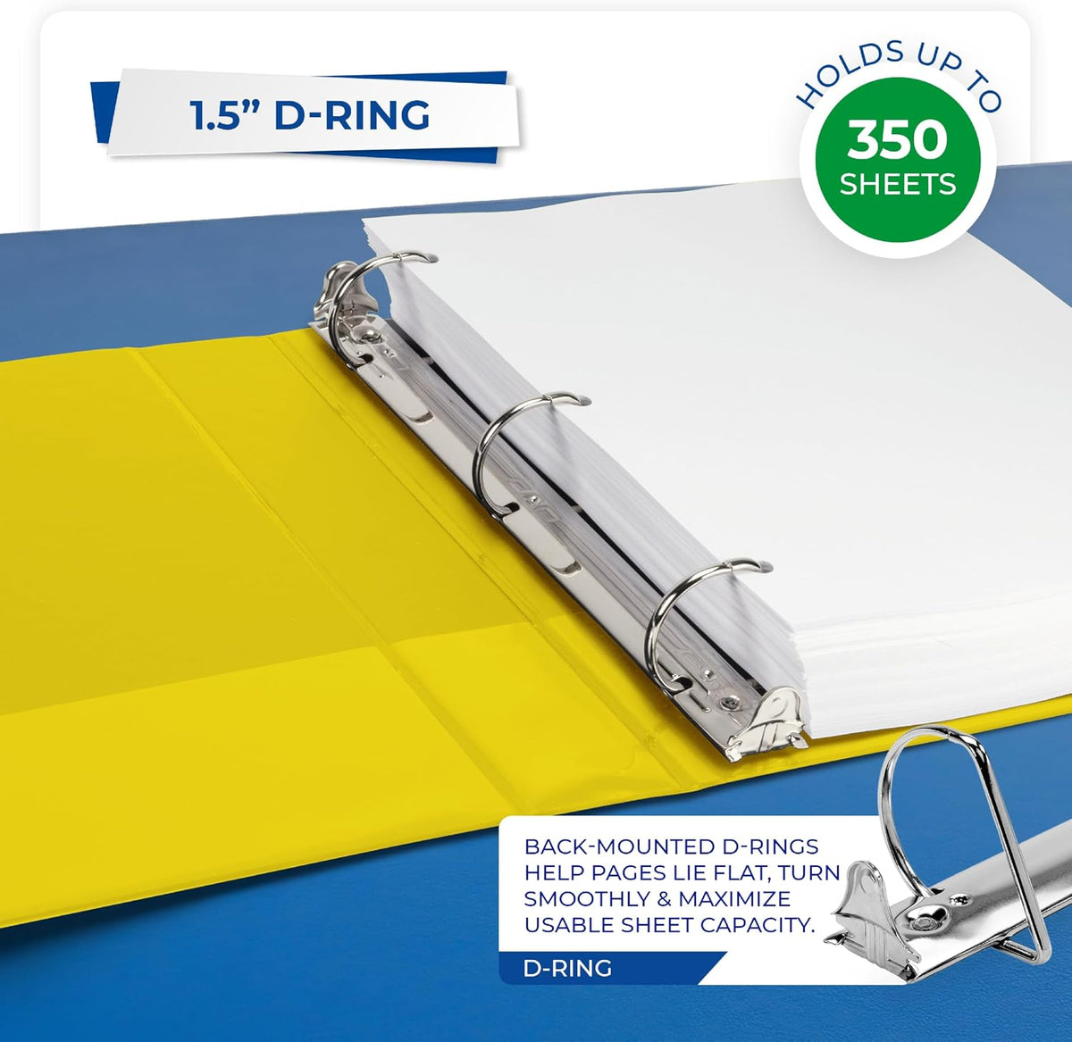 Samsill Durable 1.5 Inch D Ring Binder, Clear View Cover, Yellow - view 4