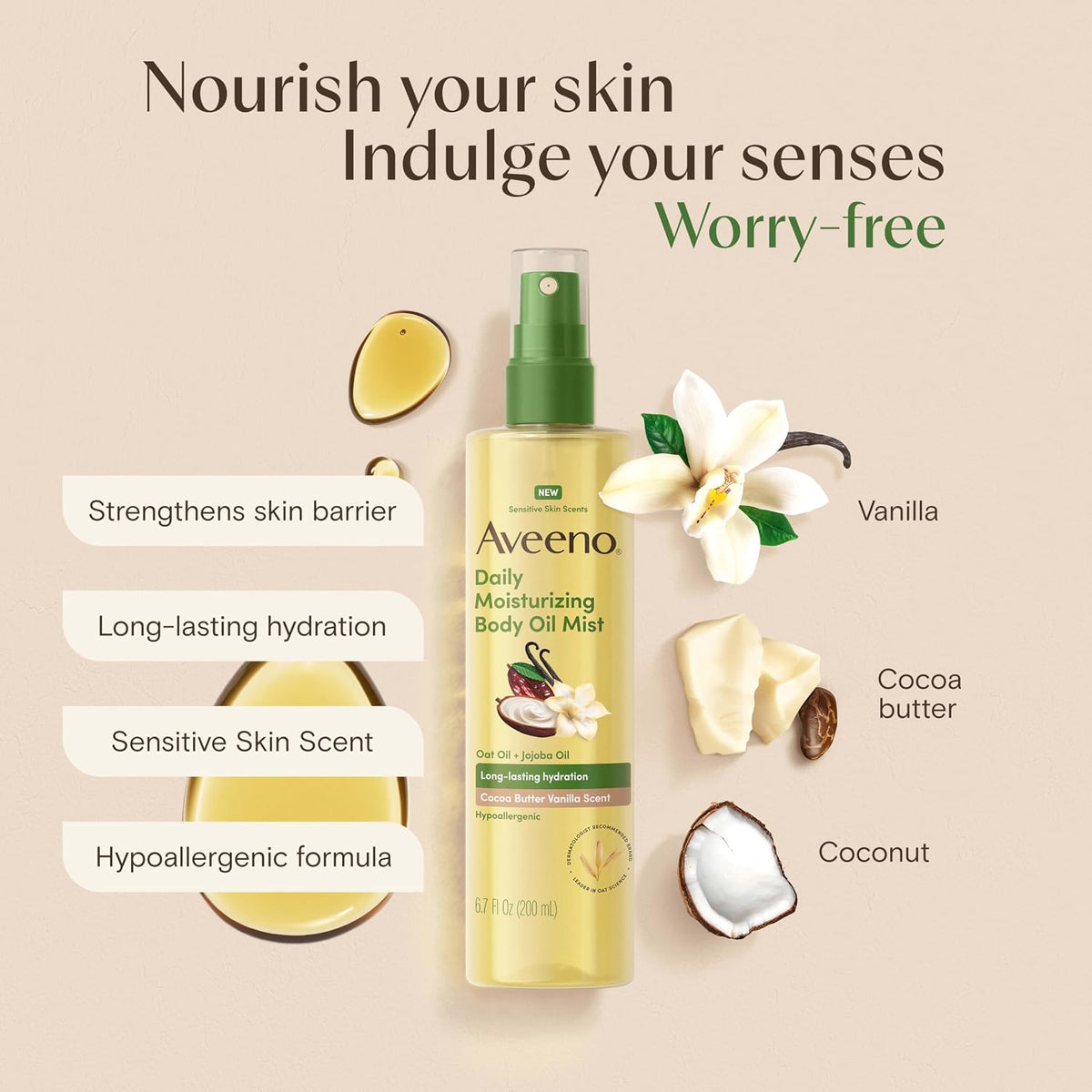 Aveeno Daily Moisturizing Body Oil Mist, Cocoa Butter Vanilla, 6.7 fl oz - view 3