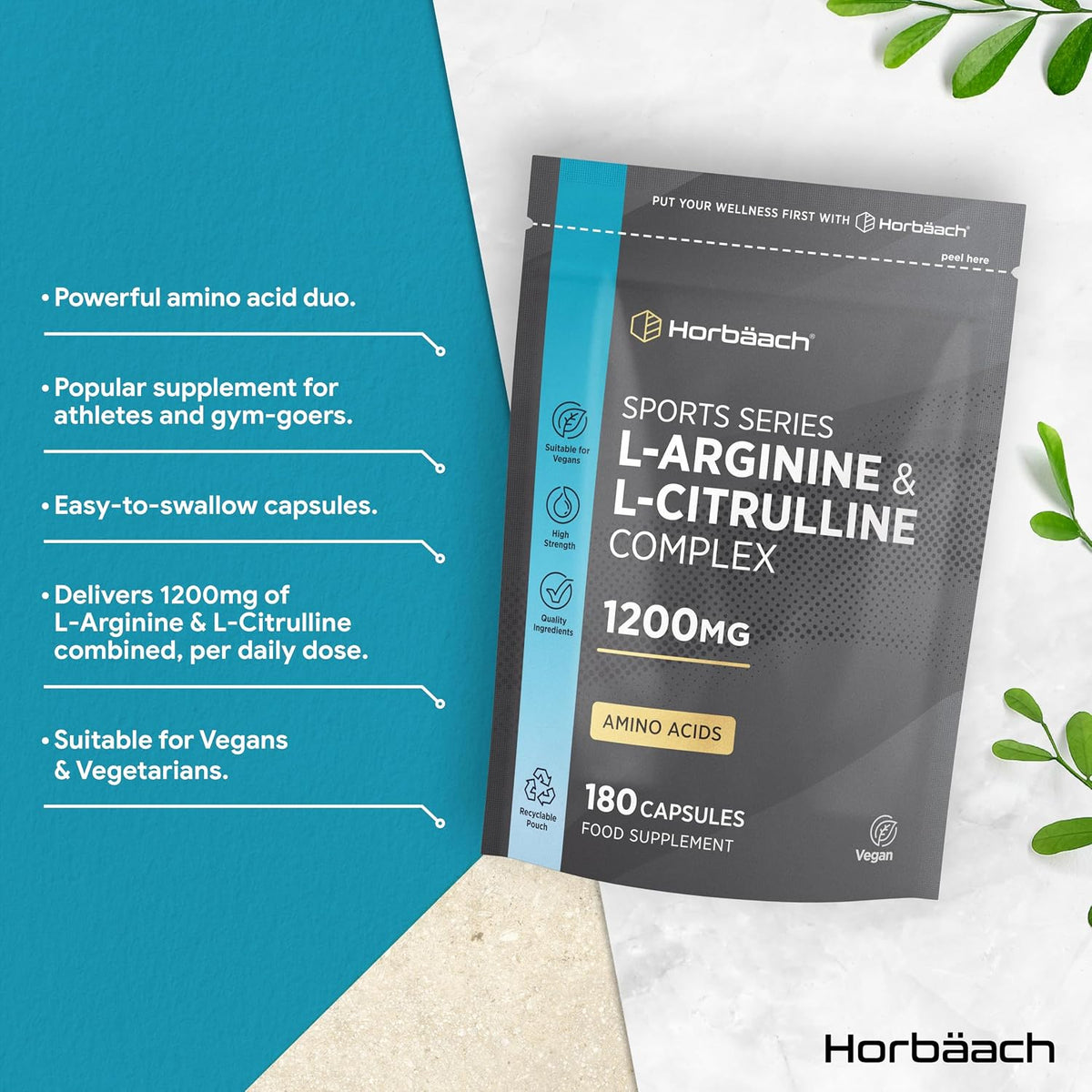 Horbäach L-Arginine and L-Citrulline 1200mg Capsules - 180 Count - view 2