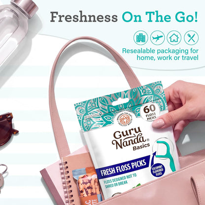 GuruNanda Fresh Dental Floss Picks with Angled Pick, Cocomint, 60 Count - view 6