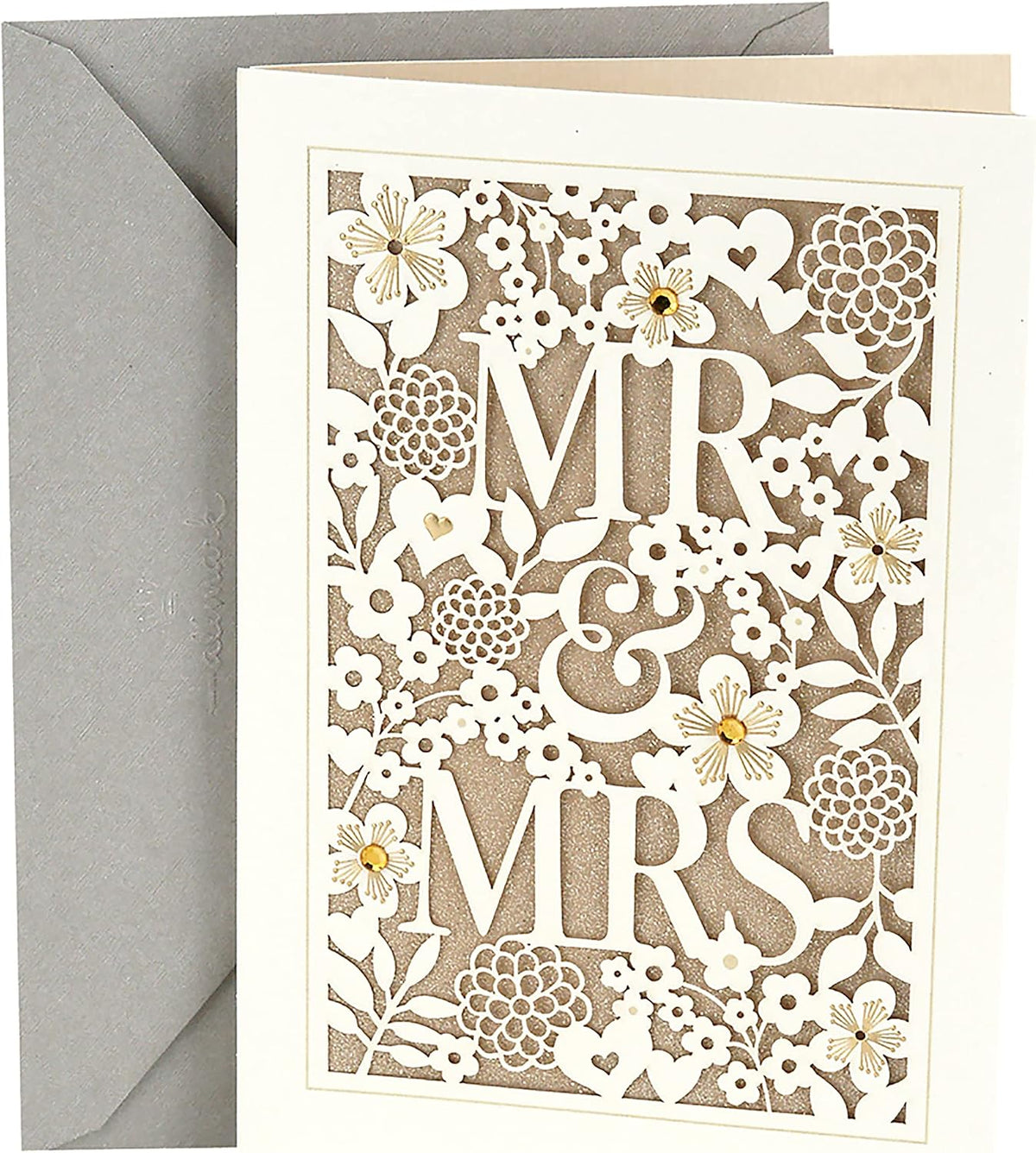 Hallmark Wedding Card (Mr. & Mrs.) with Gold Floral Cover