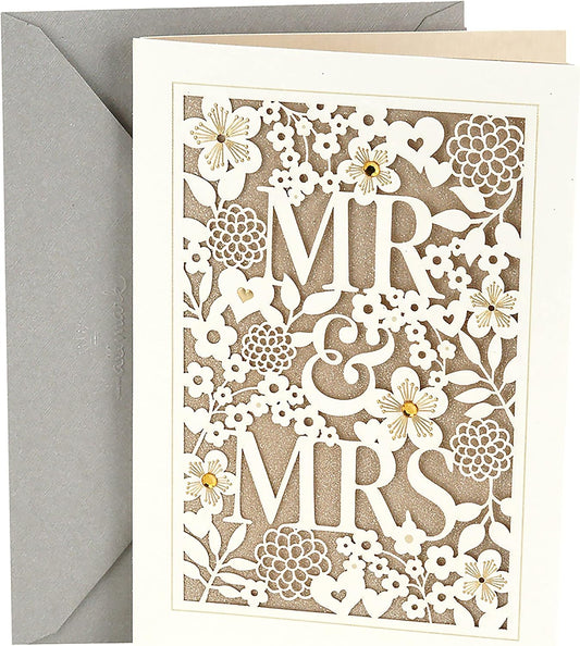 Hallmark Wedding Card (Mr. & Mrs.) with Gold Floral Cover