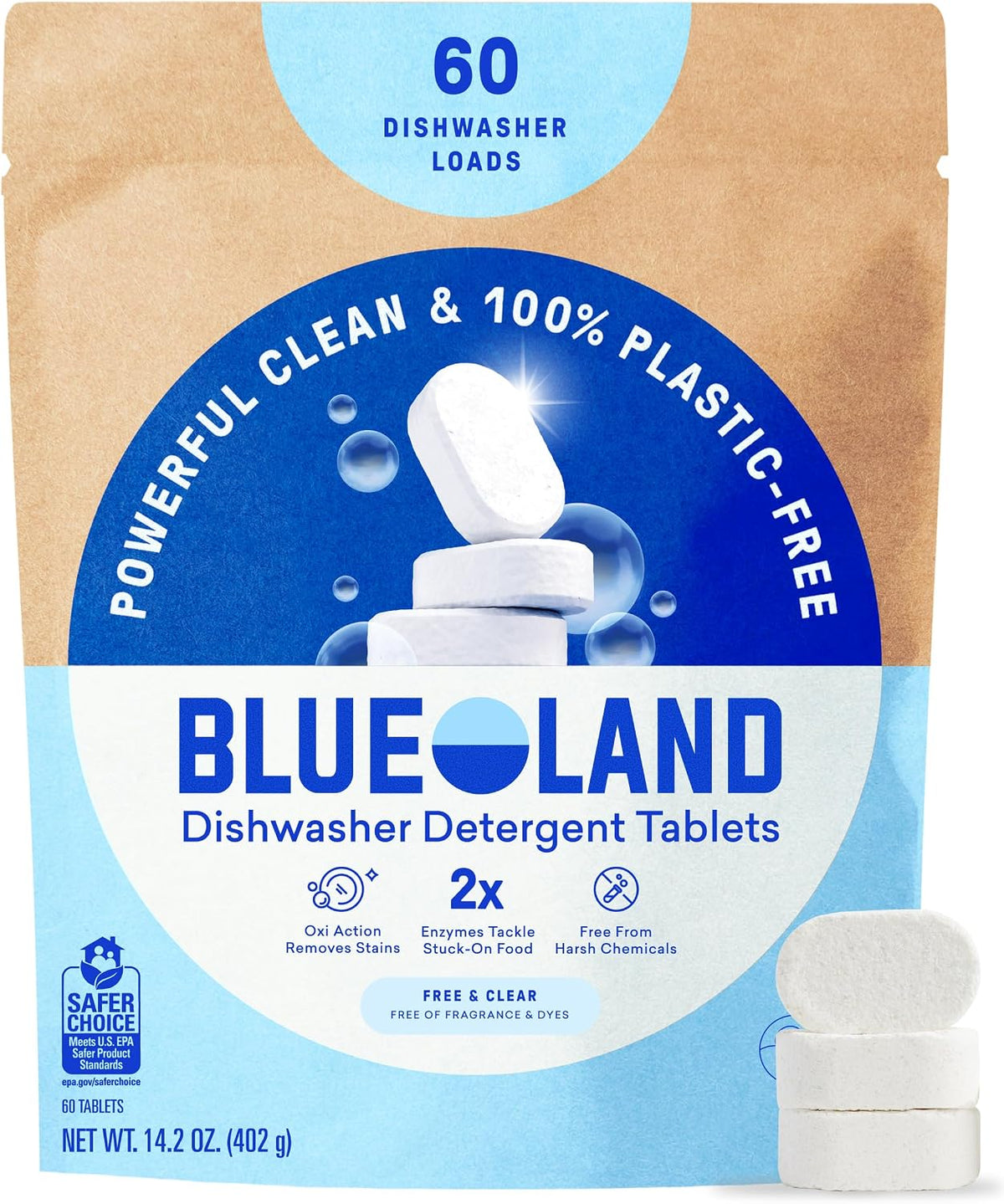 Blueland Plastic-Free Dishwasher Detergent Tablets Free & Clear 60 Count — product view