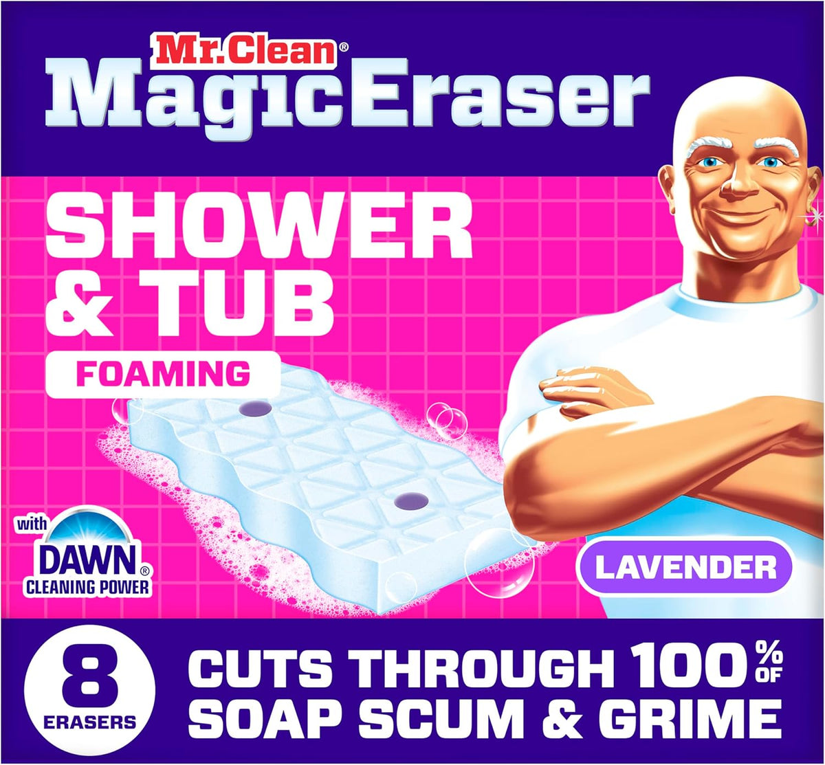 Mr. Clean Magic Eraser Shower & Tub Sponges, Lavender, 8 Count