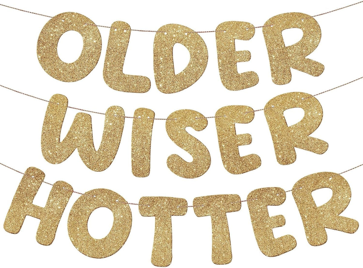 Fulmoon Older Wiser Hotter Birthday Banner, Champagne Gold, 2.2 m