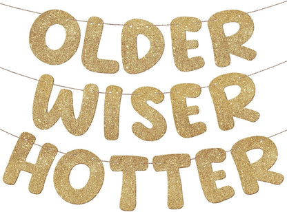 Fulmoon Older Wiser Hotter Birthday Banner, Champagne Gold, 2.2 m