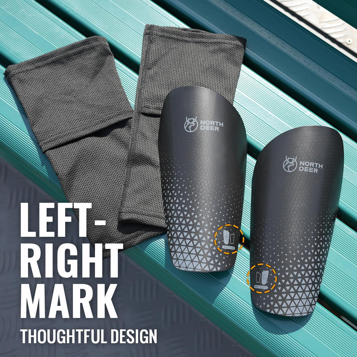 Northdeer Soccer Shin Guards with Sleeves, Black, Size L - view 4