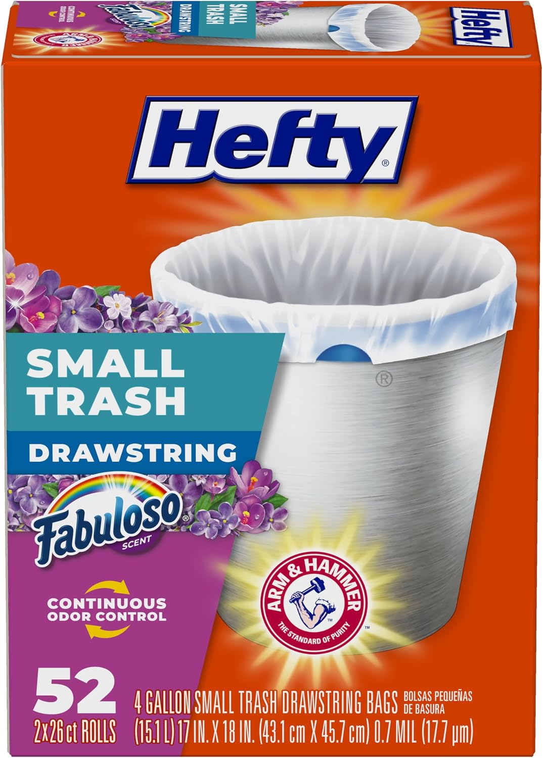 Hefty 4 Gallon Small Trash Bags, Fabuloso Lavender, 52 Count