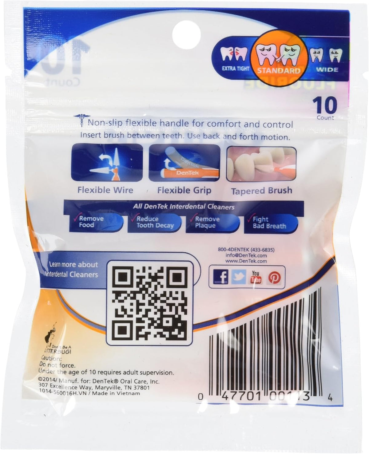 DenTek Easy Brush Interdental Cleaners Standard Mint, 10 Count, Pack of 6 - view 2