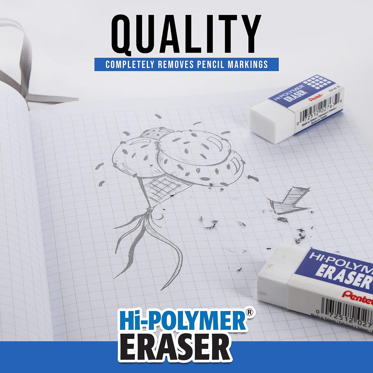 Pentel Hi-Polymer Block Eraser, Large, White, Pack of 10 - view 4