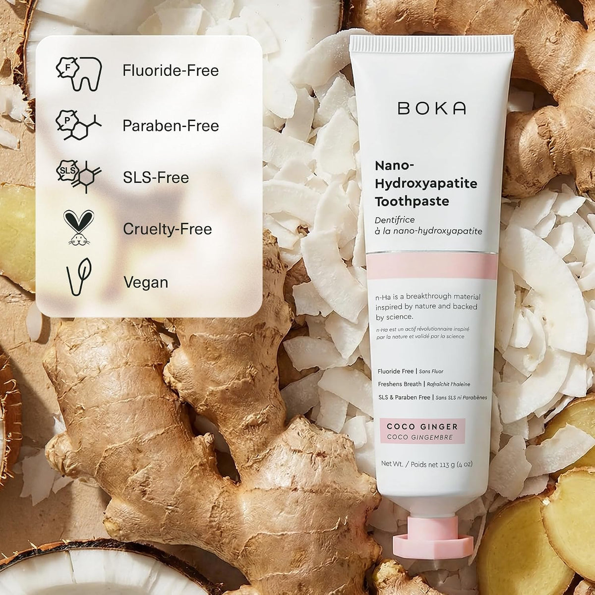 Boka Fluoride-Free Nano Hydroxyapatite Toothpaste, Ginger - view 4