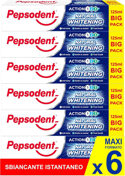 Pepsodent Natural Whitening Anti-Tartar Toothpaste, 6 x 125 ml