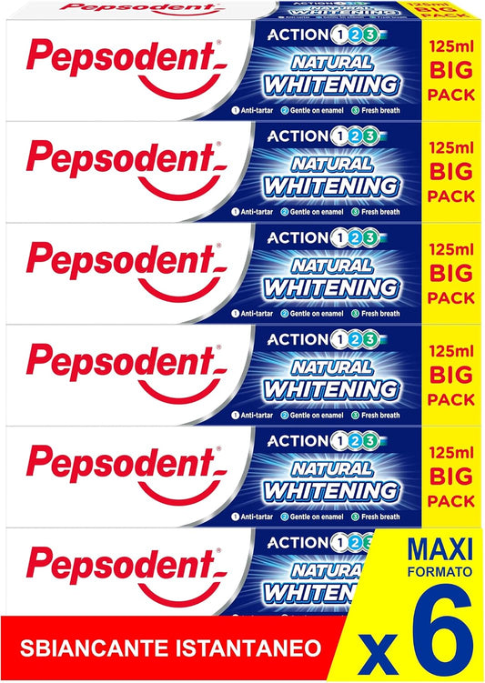 Pepsodent Natural Whitening Anti-Tartar Toothpaste, 6 x 125 ml