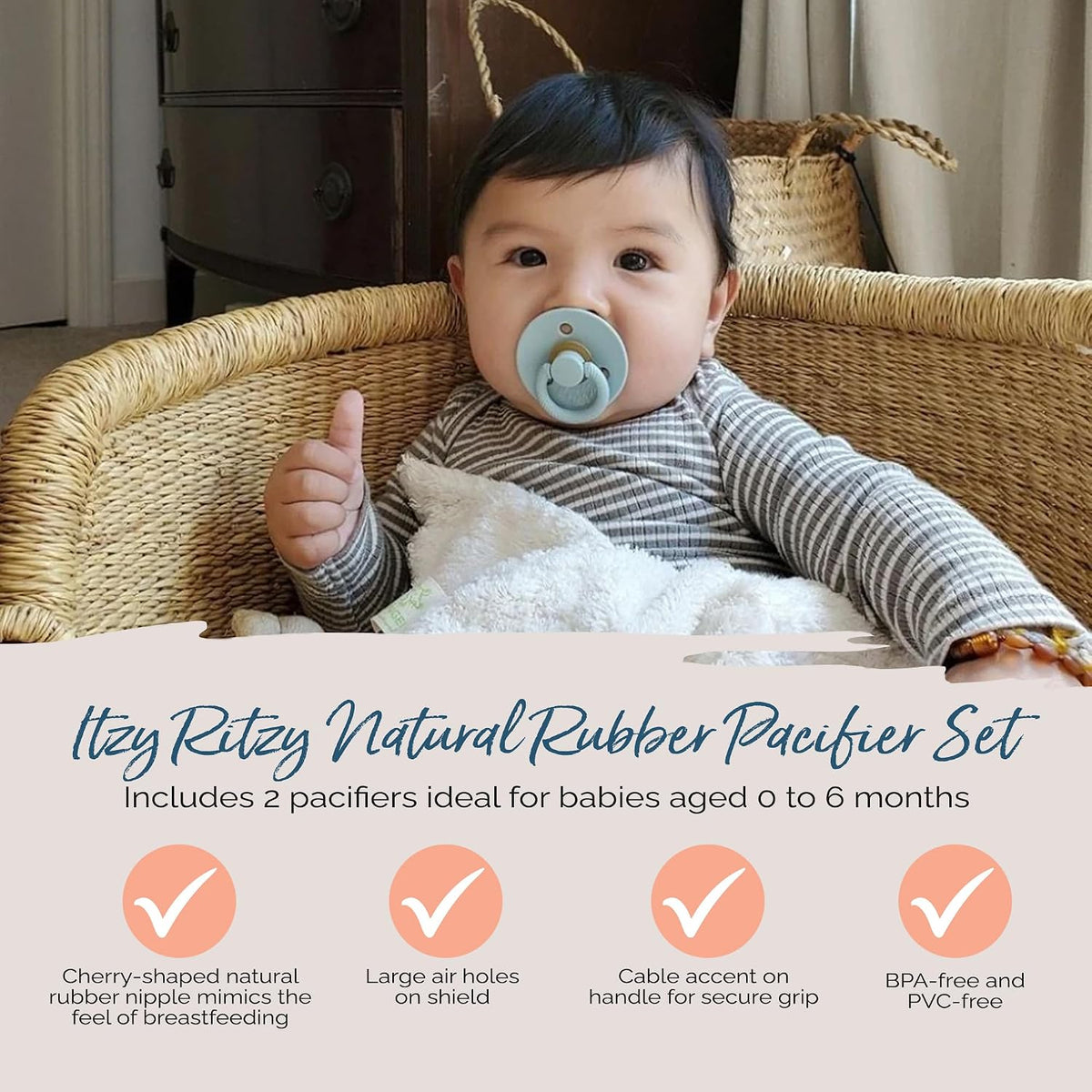 Itzy Ritzy Natural Rubber Dummies 0-6 Months, Set of 2 (Coconut/Toast) - view 4