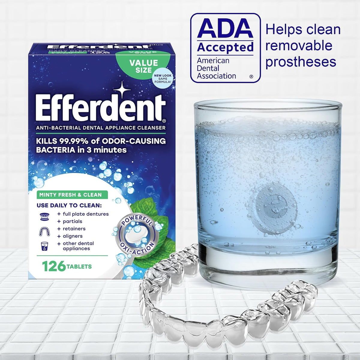 Efferdent Denture Cleanser Tablets, Minty Fresh and Clean, 126 Count - view 5