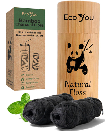 EcoYou Charcoal Bamboo Floss with Bamboo Container, Mint, 2 x 33 Yards (30 m)
