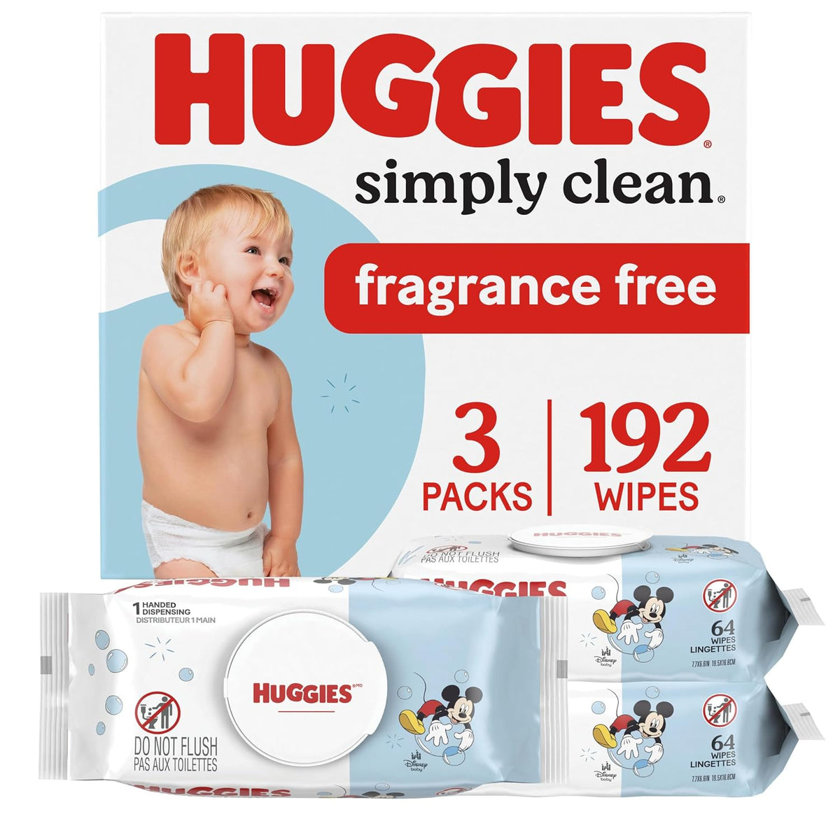 Huggies Simply Clean Unscented Baby Wipes, 3 Packs, 192 Wipes — product view
