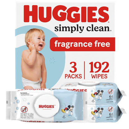 Huggies Simply Clean Unscented Baby Wipes, 3 Packs, 192 Wipes