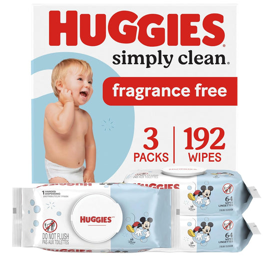 Huggies Simply Clean Unscented Baby Wipes, 3 Packs, 192 Wipes