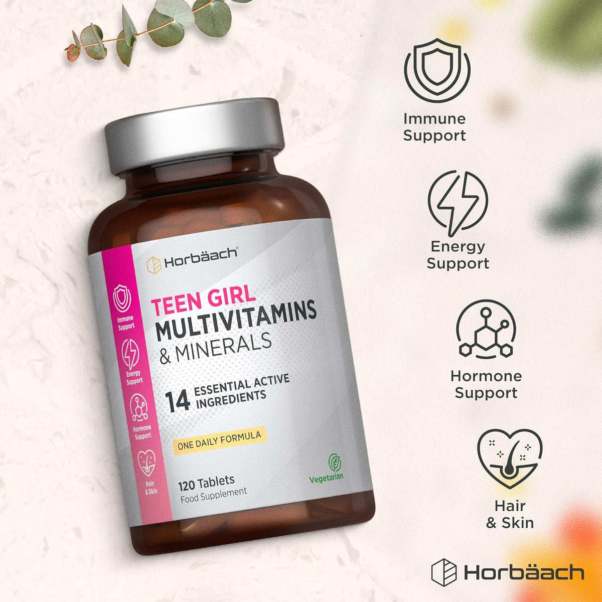 Horbäach Multivitamin Tablets for Teen Girls - 120 Count - view 5