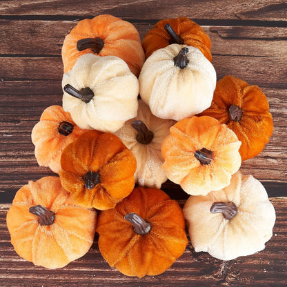 Diahom Artificial Velvet Pumpkins, 12 Piece Autumn Decor Set