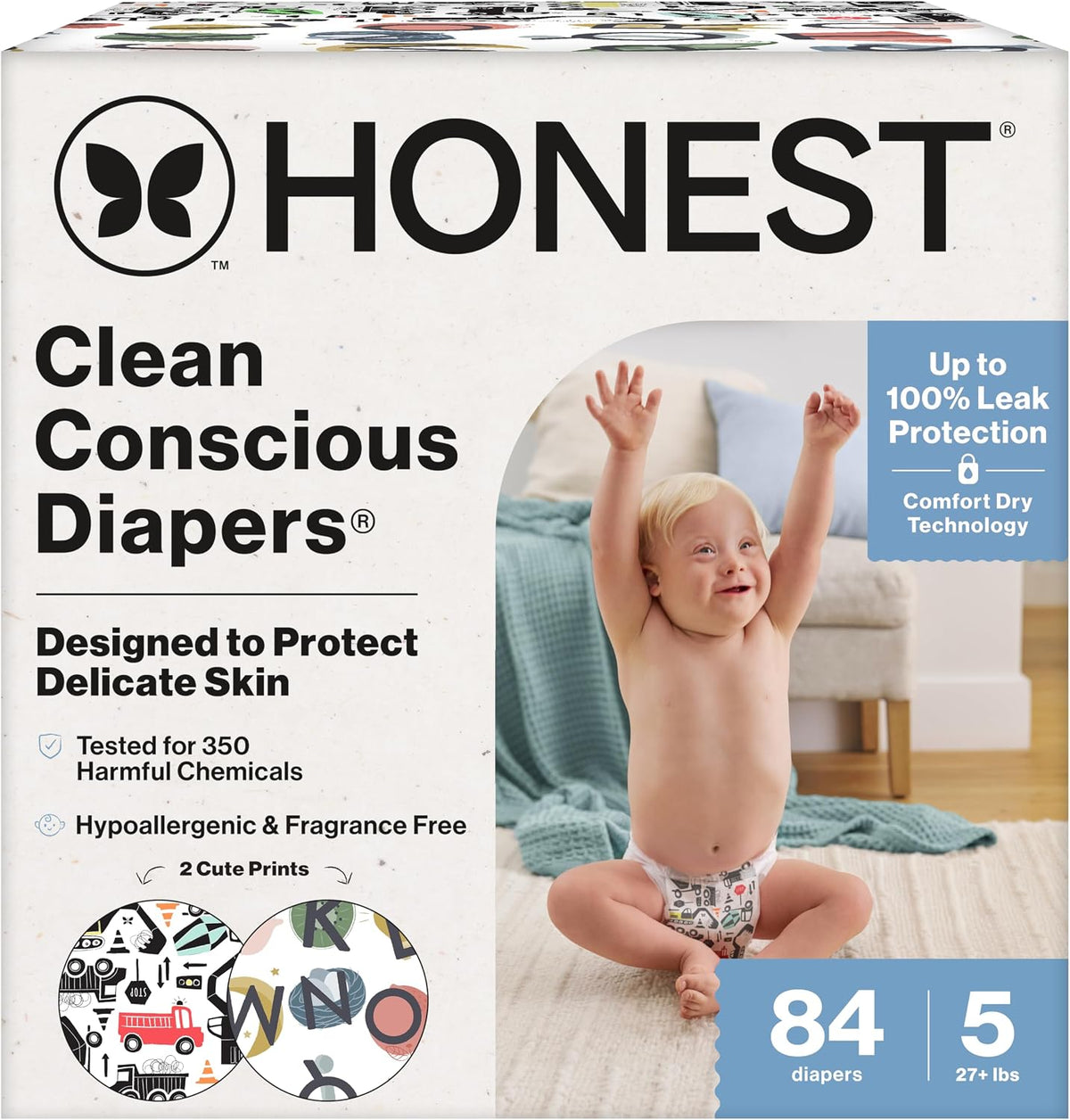 The Honest Company Daytime Nappies, Big Trucks All Letters, Size 5, 84 Count — product view