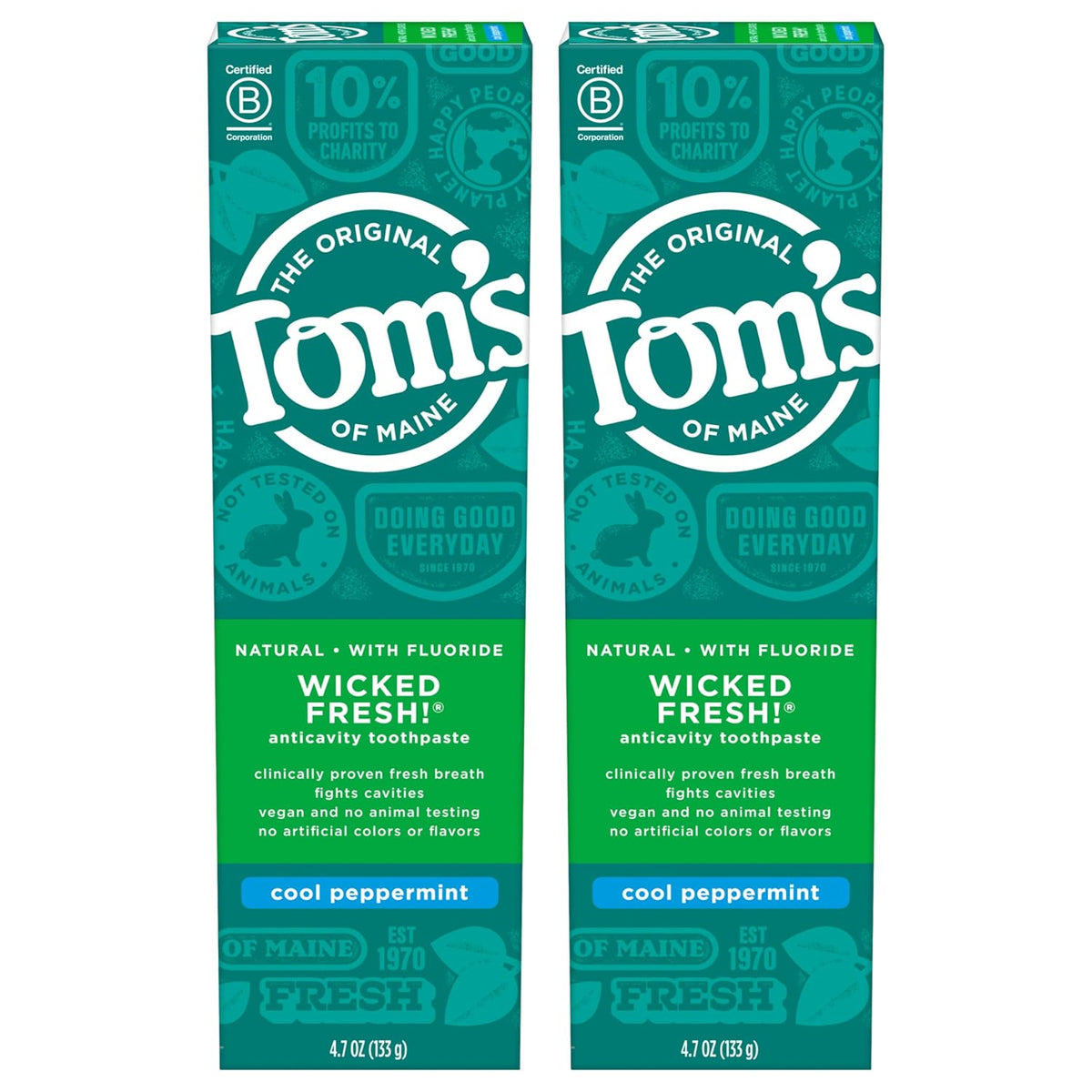 Tom's of Maine Wicked Fresh Toothpaste, Cool Peppermint 4.7 oz, Pack of 2